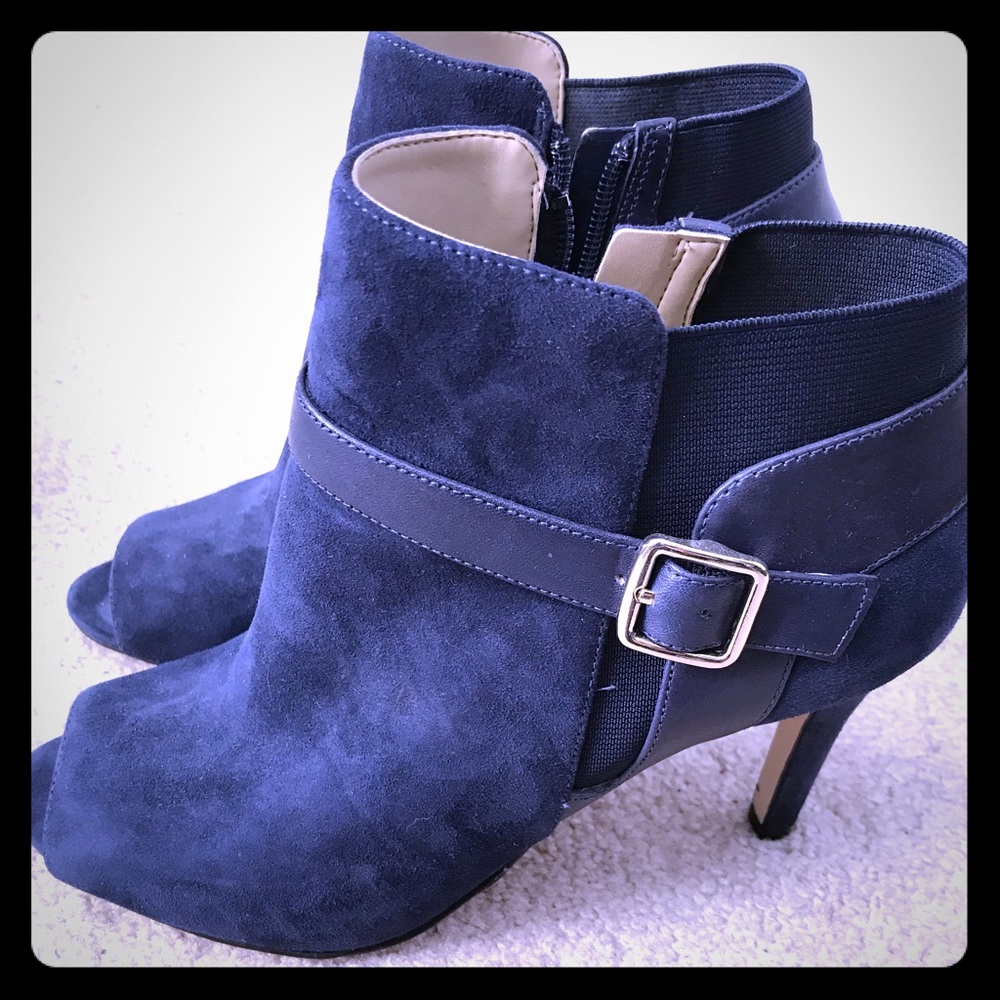 HUGE SALE!✨Suede Navy Ankle Peep Toe Boots Booties Heels